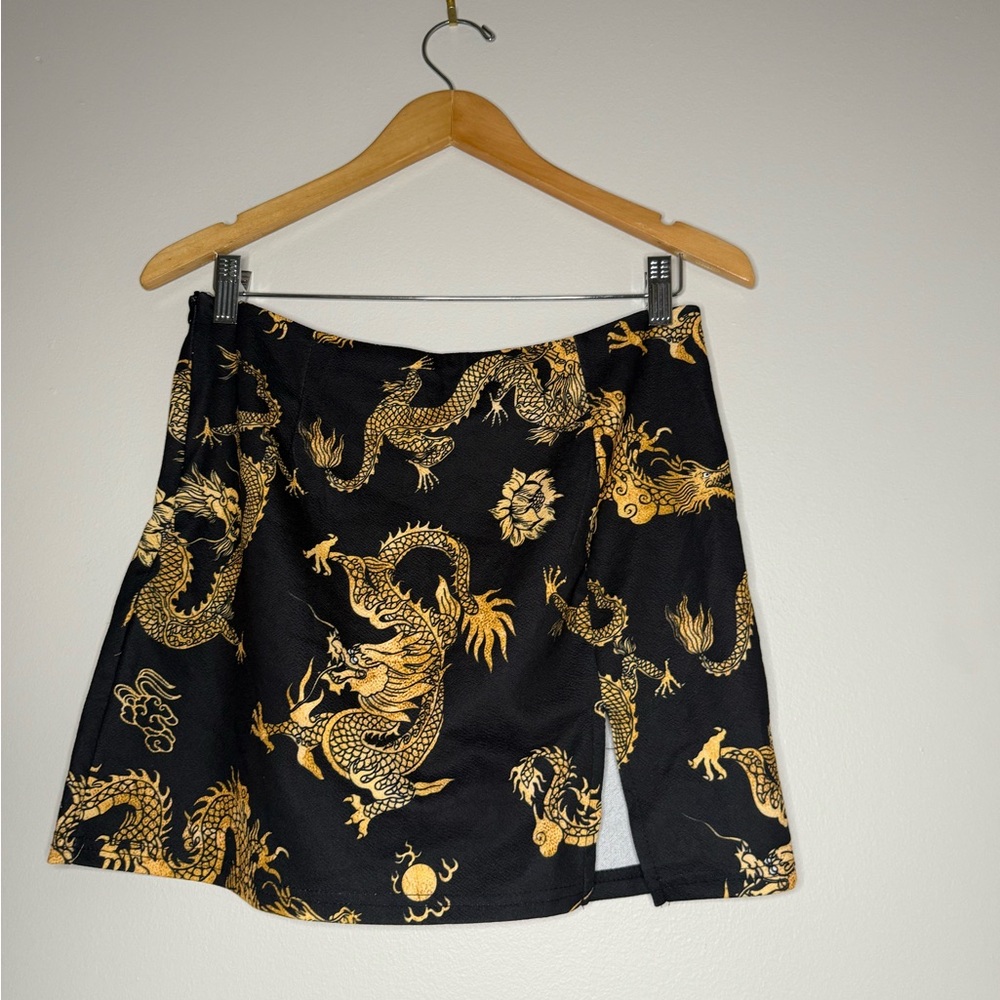 SHEIN Black and Gold Dragon Mini Skirt